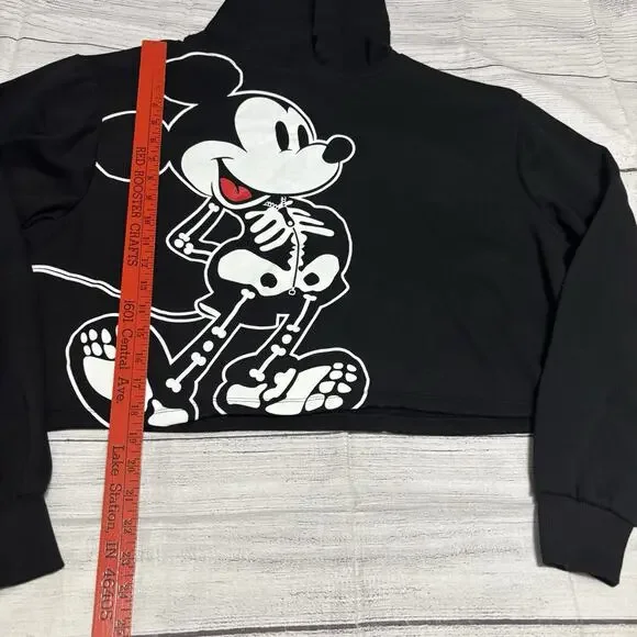 Disney Mickey Mouse Skeleton Juniors Size Large Oversized Cropped Hoodie Glows - Picture 6 of 11